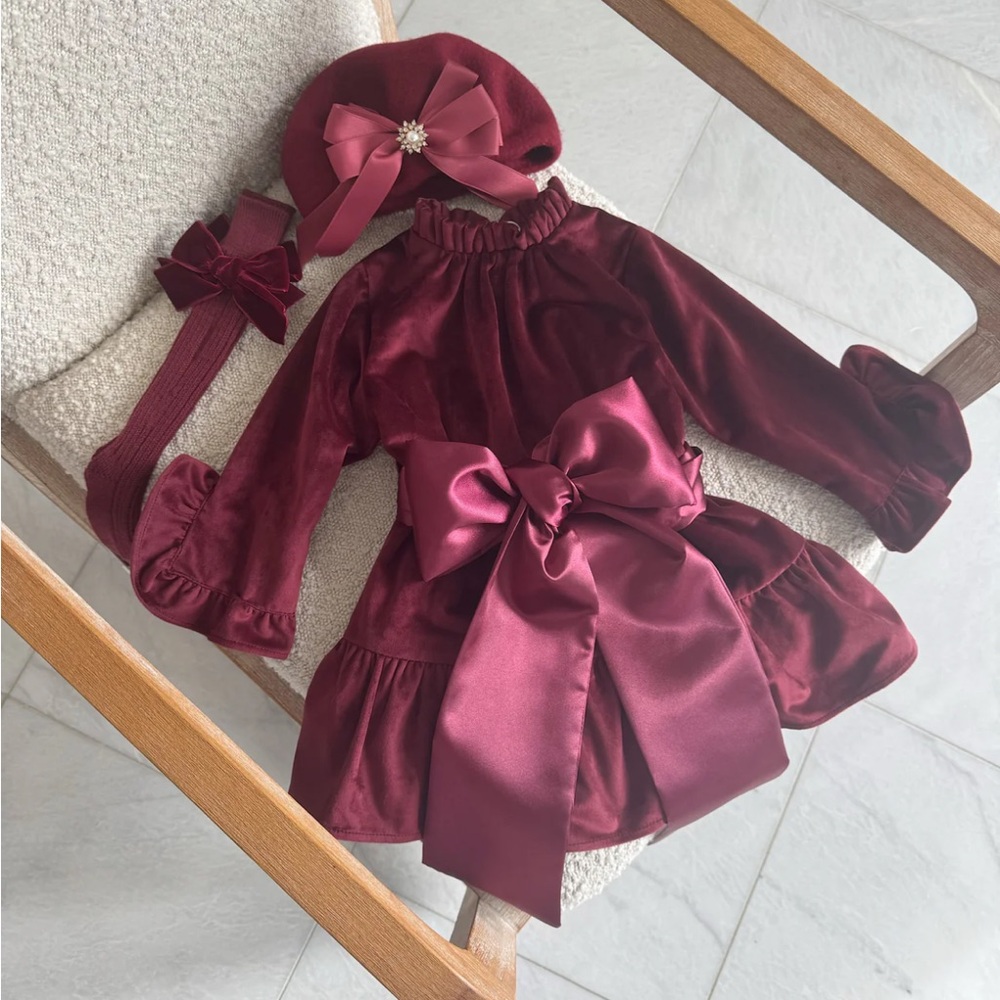 Elegant Burgundy Kids Formal Dress with Bow